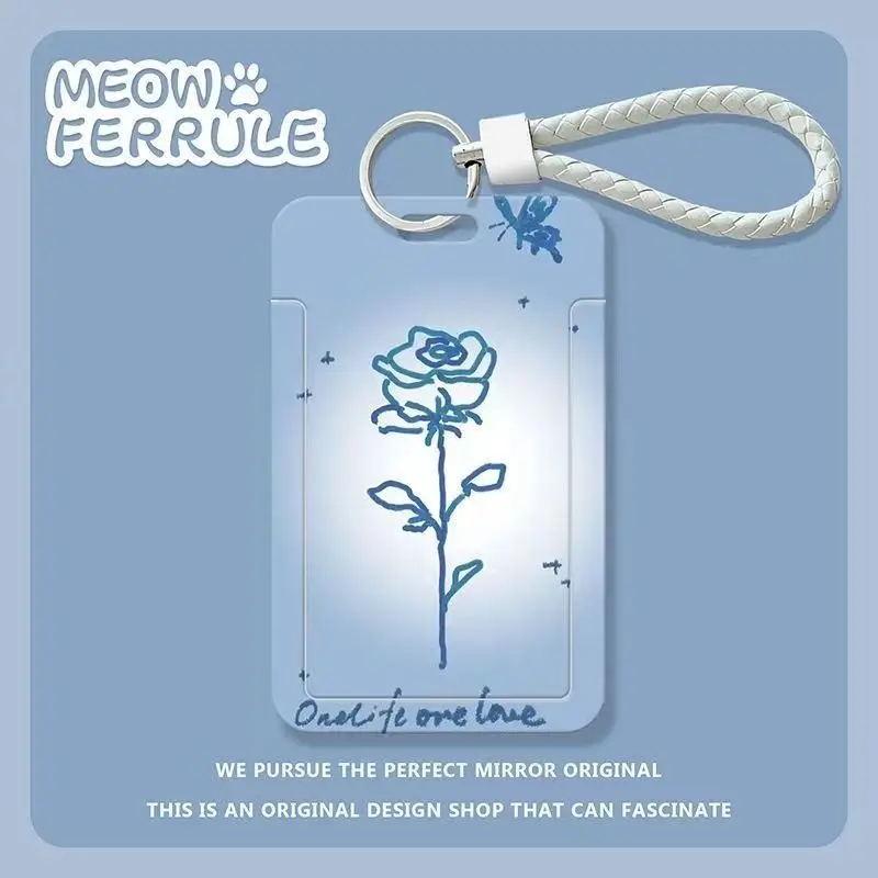 Blue Rose Minimalismo Porta badge da donna Portachiavi Porta carte d'identità di credito Borsa per badge Studente Campus Porta carte con cordino Protezione per foto