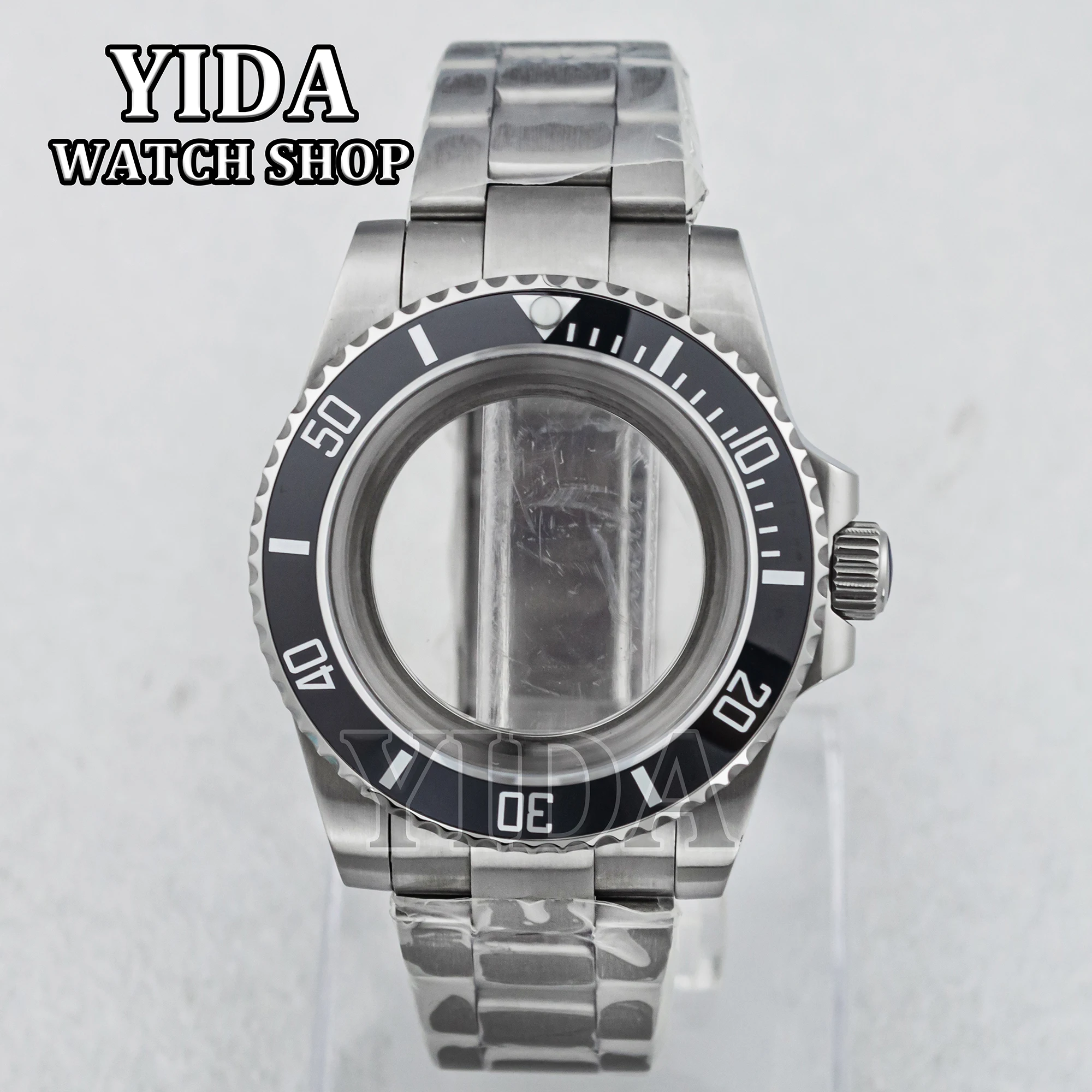 

40MM NH35 Stainless Steel Wach Case Strap Ceramic Black Bezel 28.5MM Dial Sapphire Glass for SUB NH34 NH36 Movement Watch Parts