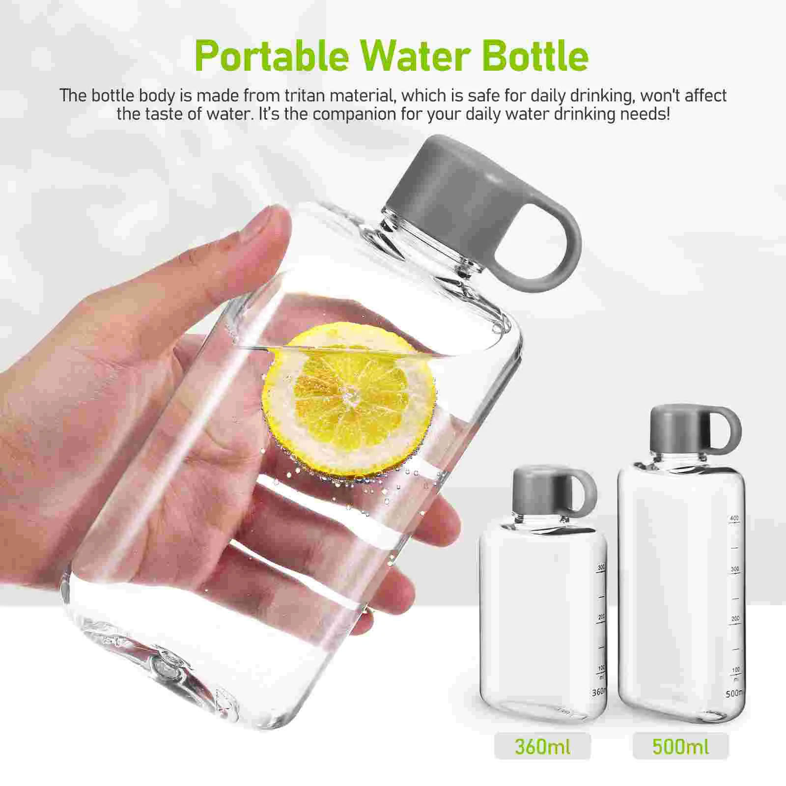 2 Pcs Clear Water Bottles Portable Flat Kettle Flask Small and Fresh Student Drinking