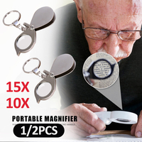 10X 15X Portable Folding Key Ring Mini Magnifier Key Chain Magnifying Durable Glass Loupe Pocket Tool Holiday Gift Supplies New