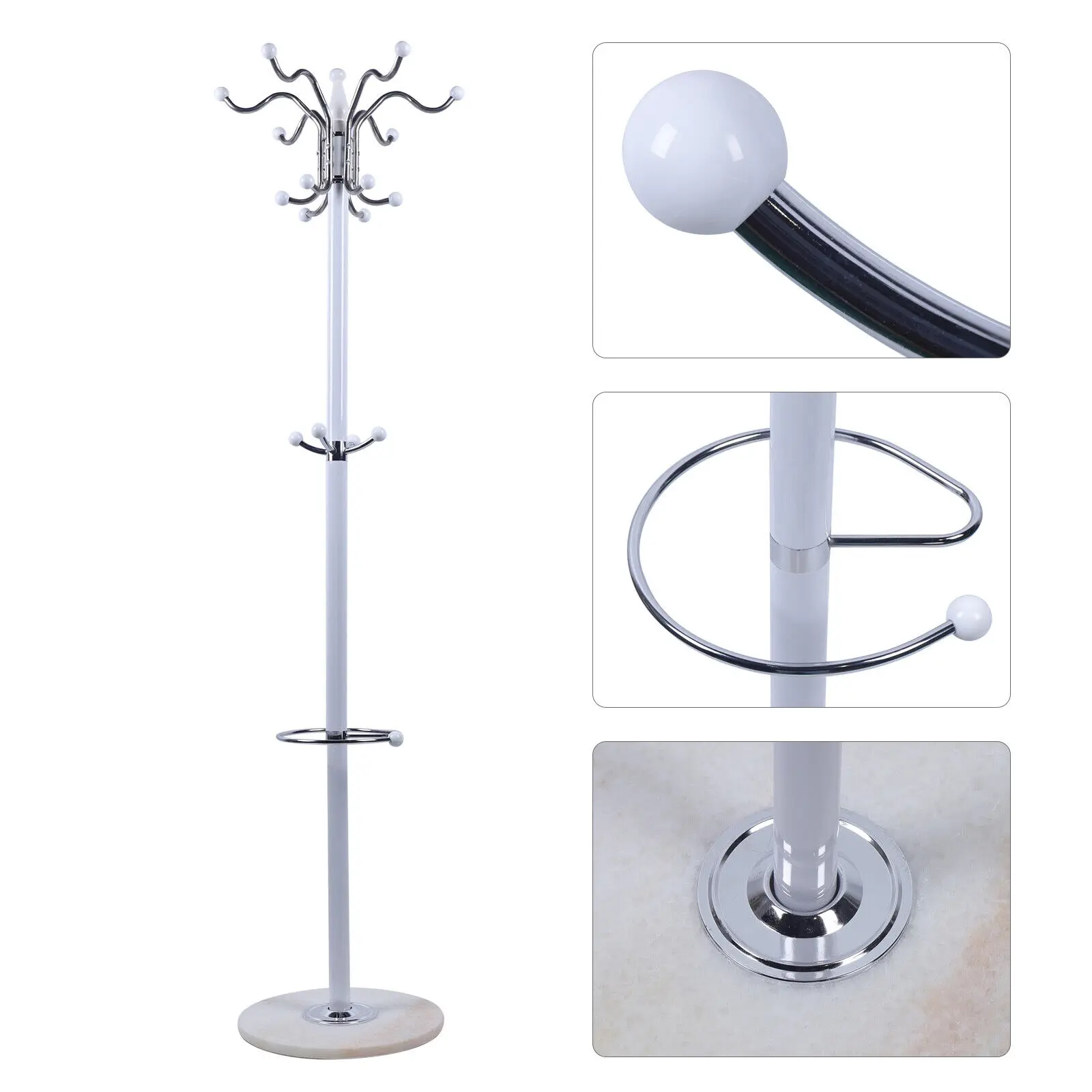 Metal Coat Rack Tree Stand Clothes Hat Bag Hanger Umbrella Holder Home 16 Hooks