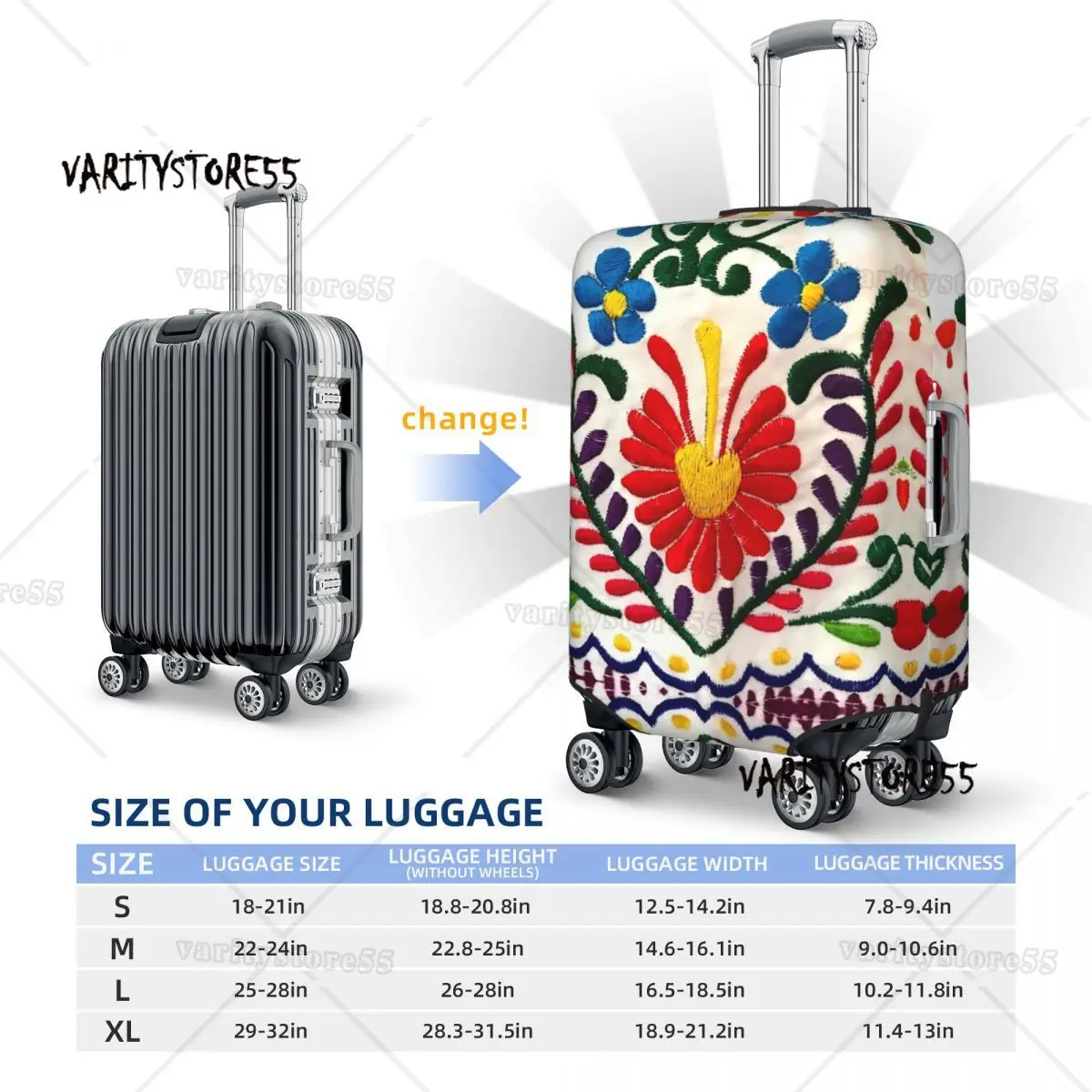 Custom Mexican Flowers Suitcase Cover Washable Luggage Covers Protector for 18-32 inch