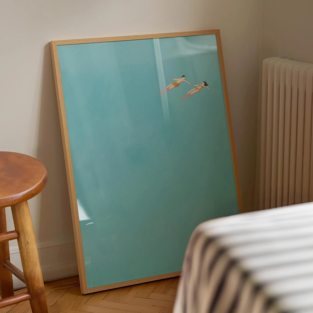 

Man and Woman Floating in Pool Couple Swimming Wall Art Summer Swim Poster Swimming Pool House Art Beach House Decor