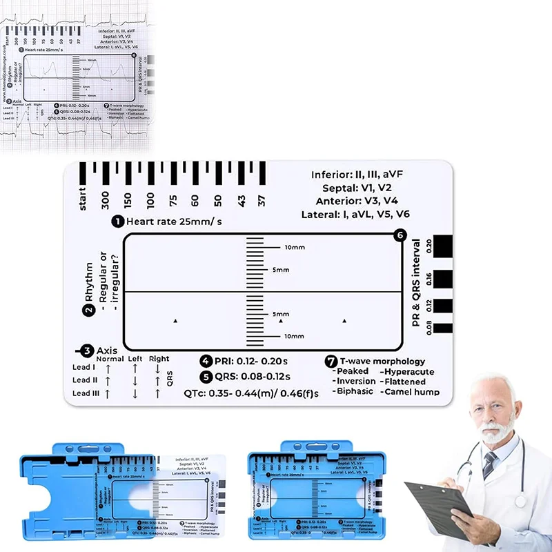 Transparent ECG 7 Step Ruler ECG Ruler Plastic Ruler Measuring Tool For ECG/EKG Interpretation Easy-to-Carry With Protect Sheath