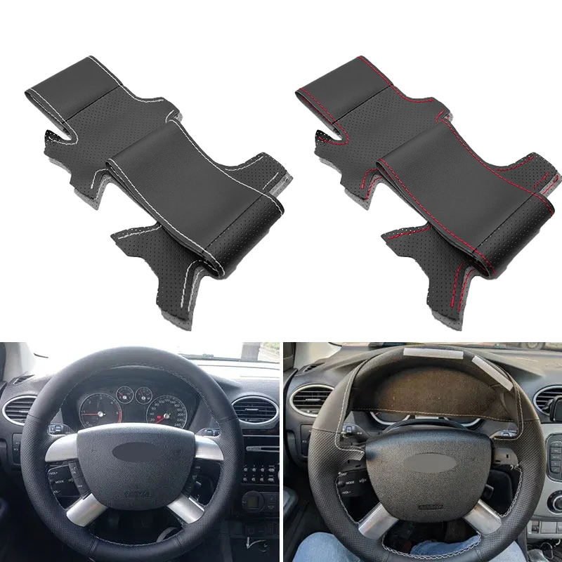 

Hand-stitched Car-styling Steering Wheel Perforated Microfiber Leather Cover For Ford Kuga Focus 2 C-MAX 2007 2008 2009 2010