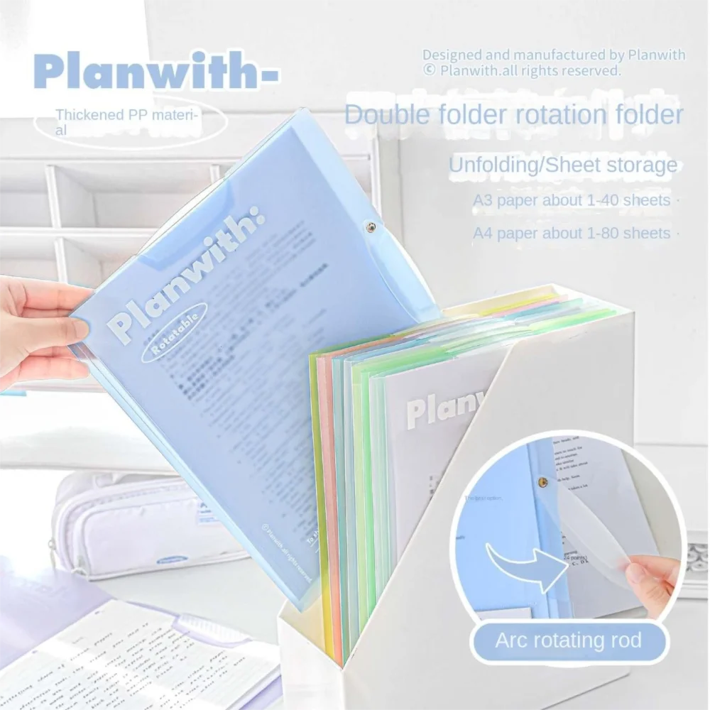 

3pcs Gifta Transparent Rotating Folder A3 To A4 Portable Student Folders Test Paper Folder Student Stationery