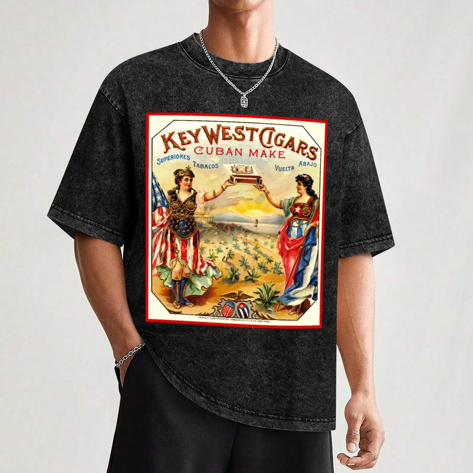 KEY WEST CIGARS : Vintage 1898 Cuban Advertising Print T-Shirt Creative Graphic Tee Shirt view 3