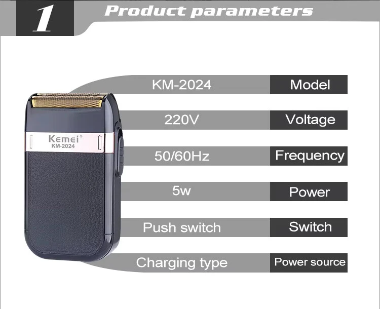 KEMEI Herren-Elektrorasierer, Oszillierender Doppelklingenkopf, Wiederaufladbarer Professioneller Elektrorasierer für den Heimgebrauch. KM-2024 – Detail 3