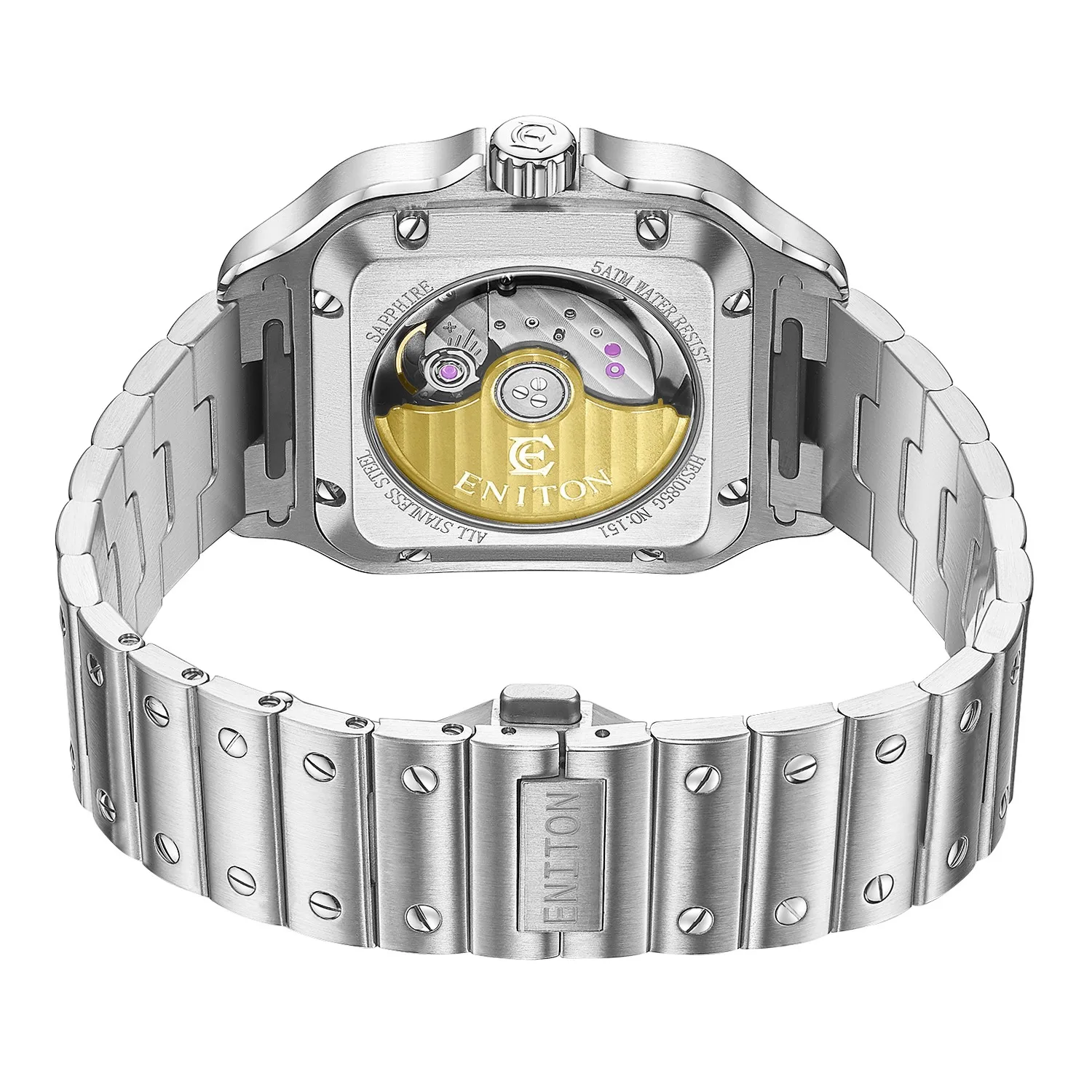 ساعات المعصم الميكانيكية ENITON الفولاذ المقاوم للصدأ 316L 9015 حركة ساعة أوتوماتيكية 5ATM مقاوم للماء الصلب الإصدار الفرقة للرجال