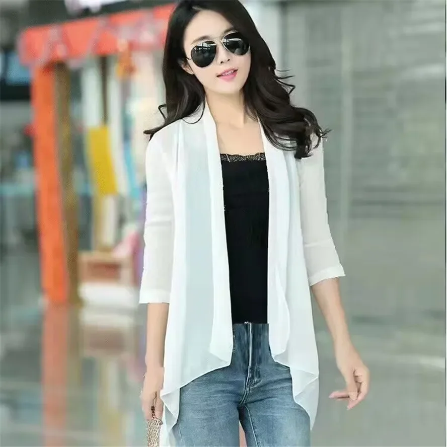 Women Clothing 2024 Female Summer Thin Section Mid-Long Sun Protection Clothing Half Sleeve Shawl Chiffon Cardigan Coat ZY7783