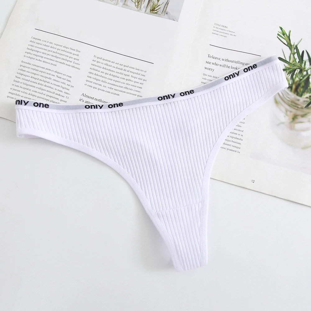 Women Cotton Comfortable Soft Thong Panties Threaded Breathable T Back Underpants Bikini Underwear Solid Color Low Rise Briefs