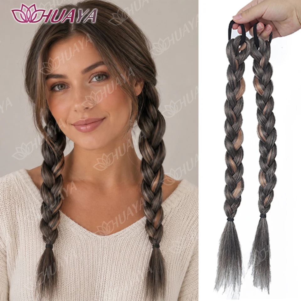 

Synthetic dopamine highlights Fried Dough Twists braid ponytail elastic hair ring easy to wear for women