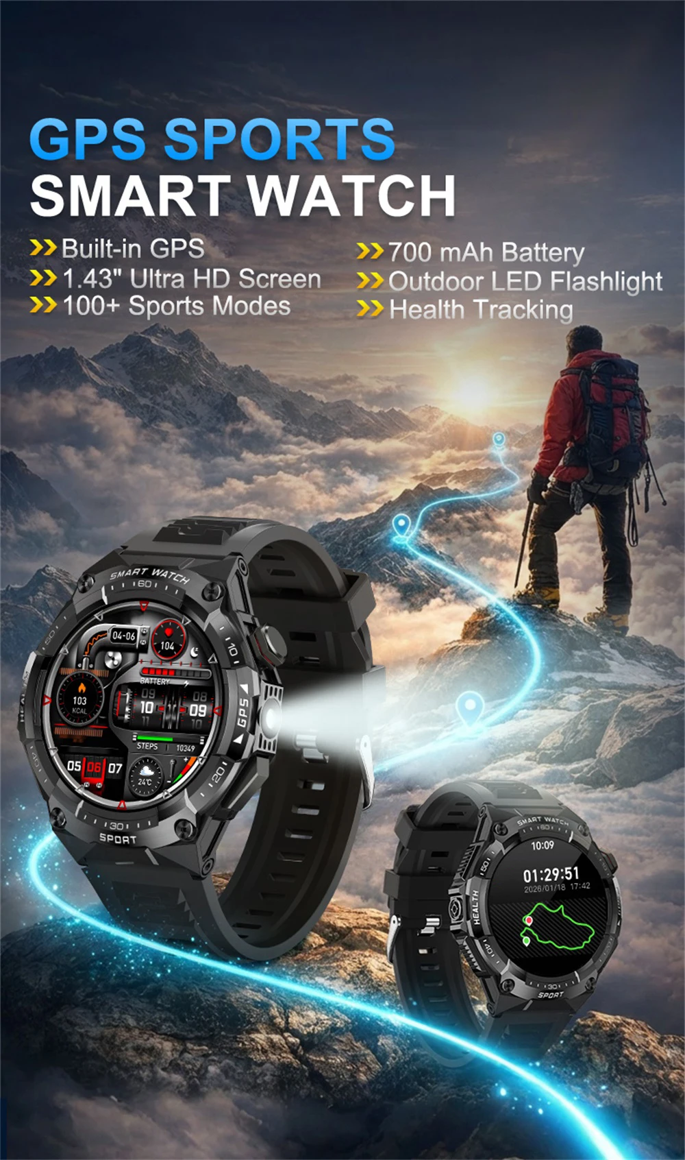 Fitness Smartwatch with GPS, AMOLED Display, Compass and Bluetooth Calling description 1