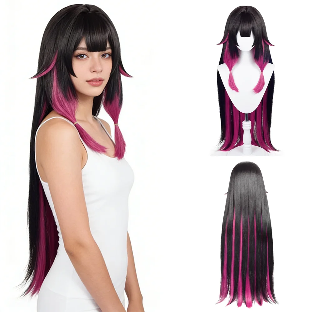 

Columbina Cosplay Wig 43" Long Straight Black Pink Ombre Heat Resistant Synthetic Hair For Women Halloween Comic Con Party