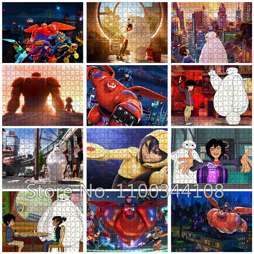 Disney Movie Big Hero 6 Puzzle Children's Educational Toys Cartoon Superhero Baymax 500/1000 Pieces Jigsaw Puzzles Gift for Boys