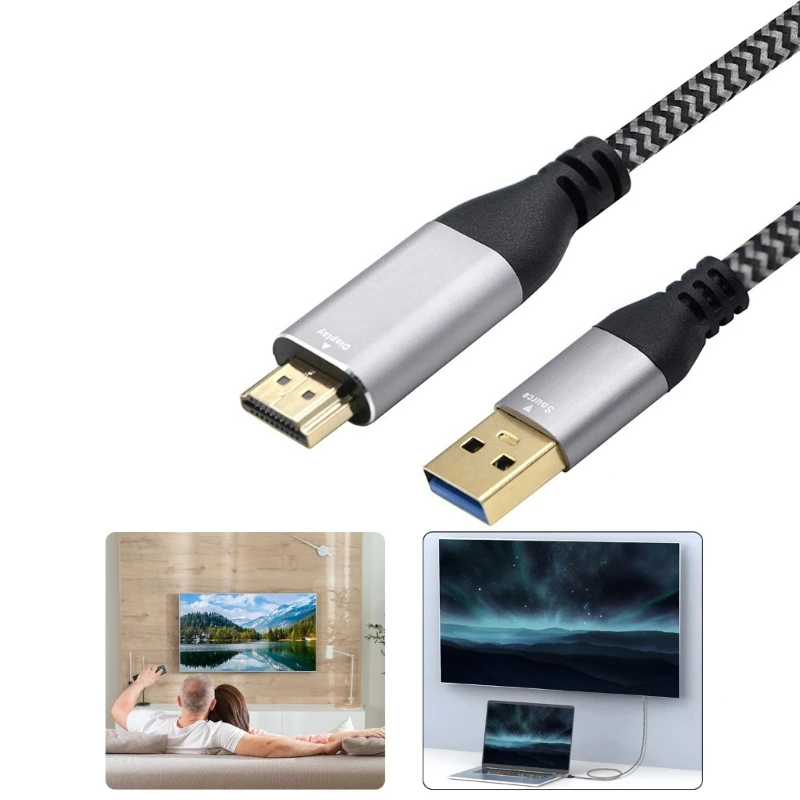 

Q5WA Universal USB3.0 To HDTV Cord 4K Video Output 1080P Resolution For Laptop Monitor