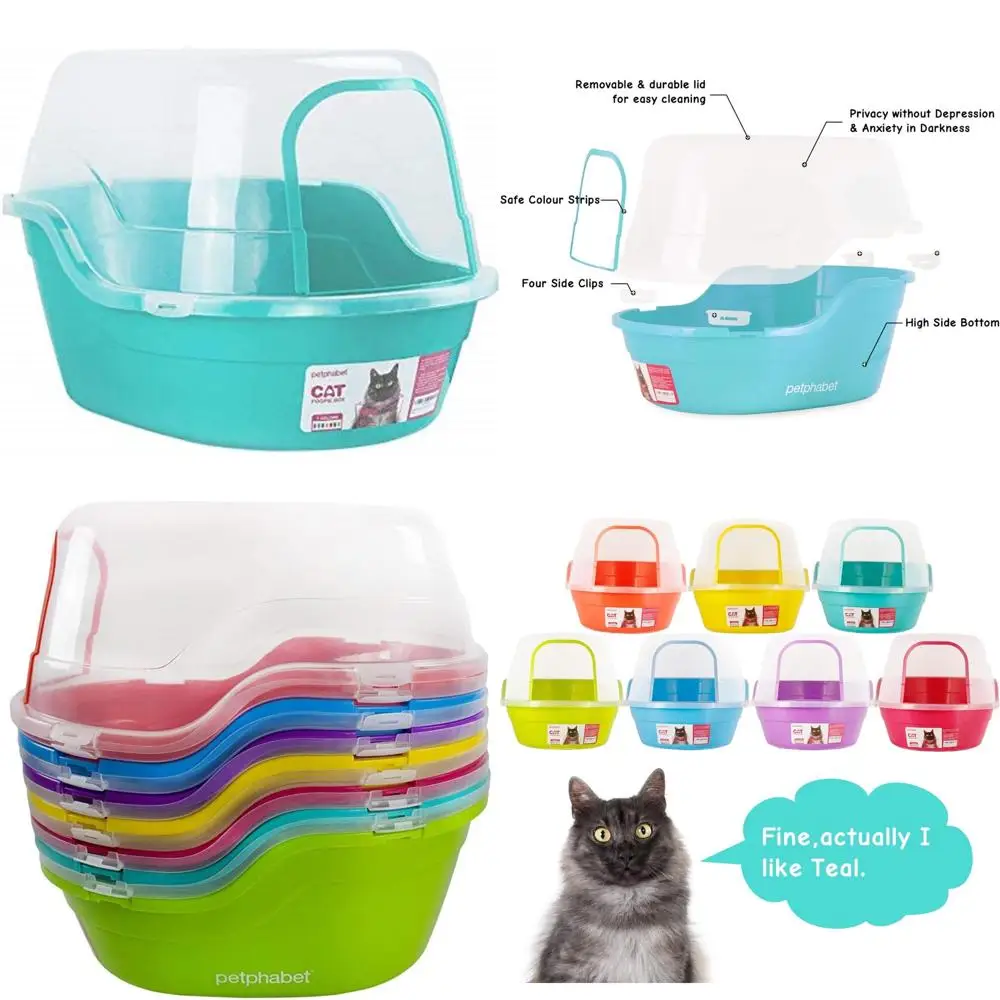 

Очень большой бирюзовый ящик для кошачьего туалета с капюшоном большого размера для легкого управления отходов домашних животных