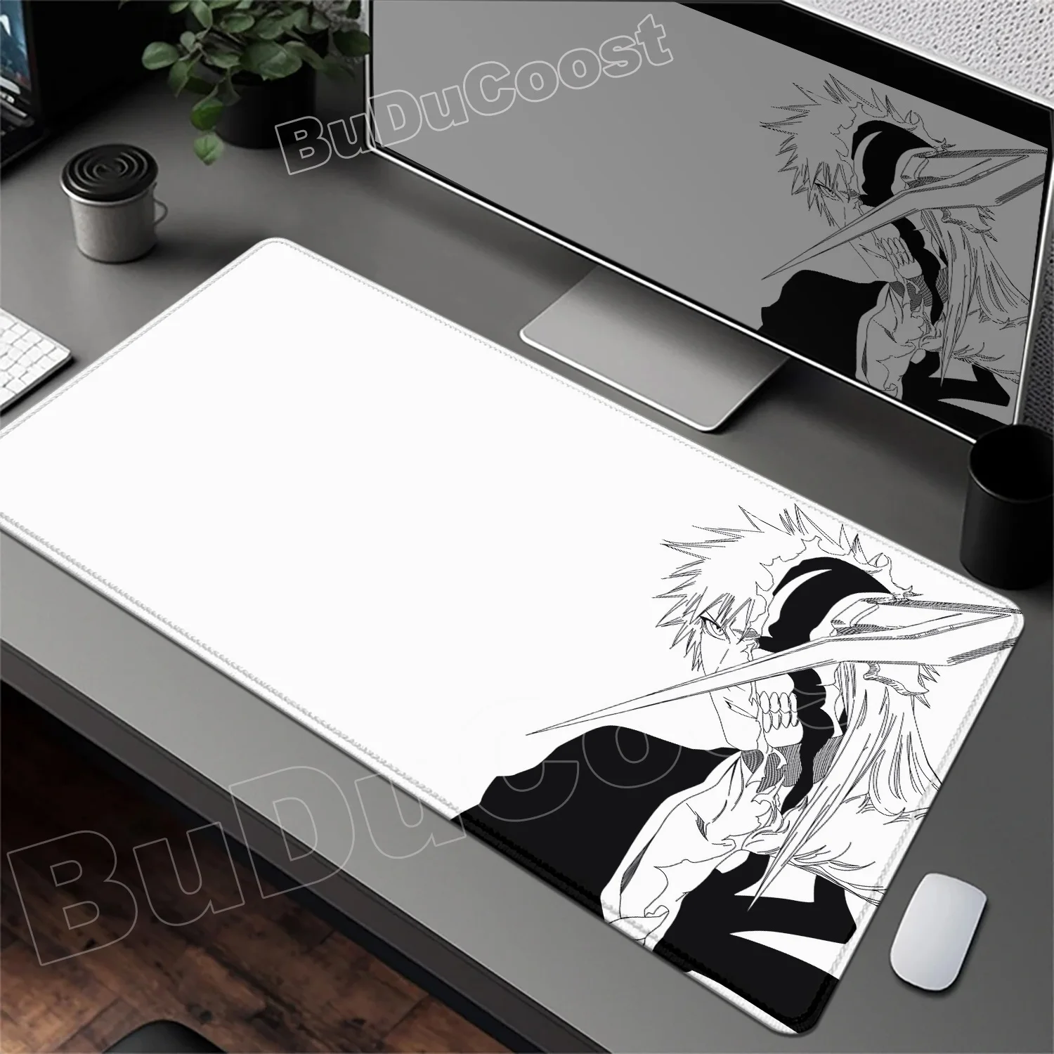 

HD Printing Black and White Mouse Pad Anime Large Mousepad Bleach Manga Desk Mats Laptop Office Rubber Pc Gaming Non-Slip Carpet