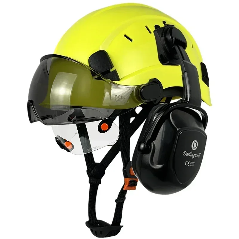 CE Construction Safety Helmet With Visor Built In Goggle Earmuffs For Engineer Hard Hat ANSI Industrial Work Cap