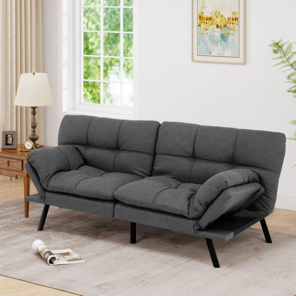 

71" Futon Sofa Bed with Memory Foam,Futon Couch with Adjust Backrest and Armrest, Couches Bed for Living Room,Studios, Apartmen