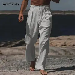 Leisure Mens Loose Cotton Linen Pants 2025 Spring Autumn Casual Solid Color Trousers Men Fashionable Pleated Straight Pants Male