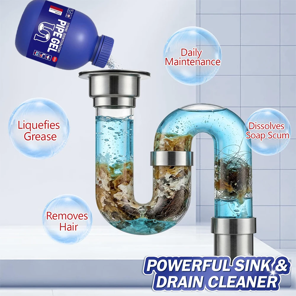 Heavy-Duty Drain Unblocker Gel For Kitchen Sinks Showers & Pipes,Fast Clog Removal,Unclog Drains, Dissolves Hair Grease