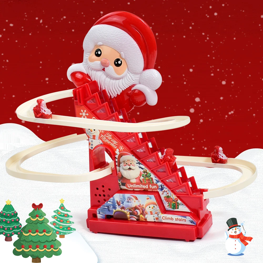 ของเล่นสไลด์คริสต์มาสรางไฟฟ้าสไลด์ Roller Coaster Playset,Santa Christmas Roller Coaster Track พร้อมไฟ LED และดนตรี