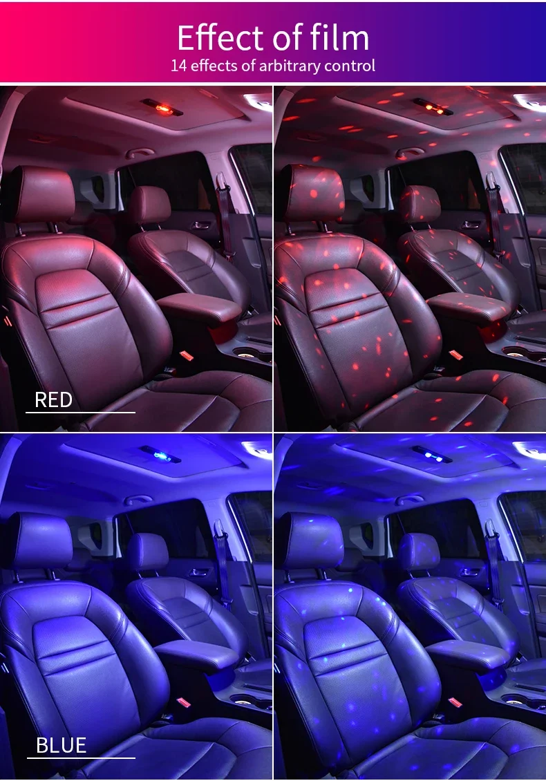 LED-Autodach-Sternenlicht USB-Ladung 5V RGB Rhythmus-Atmosphärenlicht Auto-Innenraum Kabellose Fernbedienung Blinkende Partylichter – Detail 17