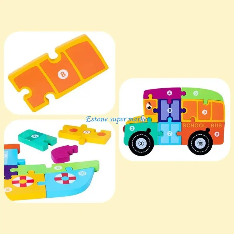 090B 8.86x7.09x0.43in dinosaure/véhicule en bois Puzzle jeux Table Puzzle jouet d'apprentissage