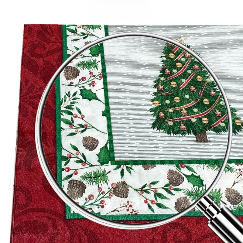 20pcs/Pac 33cm 2-Ply Christmas Tree Paper Napkins Food Grade Printed Cocktail Napkins Commercial Drawing Tissues Square Tissues