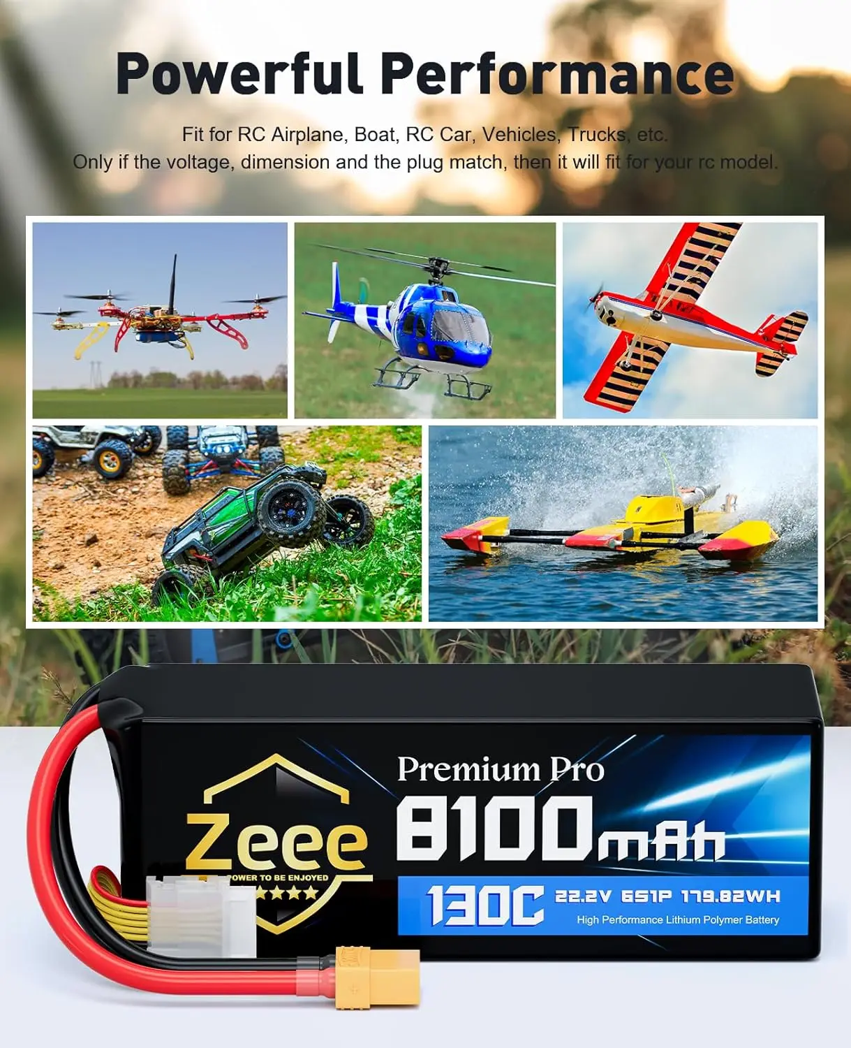 Zeee Premium Pro 6S Lipo Bateria 8100mAh 22.2V 130C FPV Drone Bateria Softcase com Plugue XT90 para Carros RC Drone Modelos de Corrida