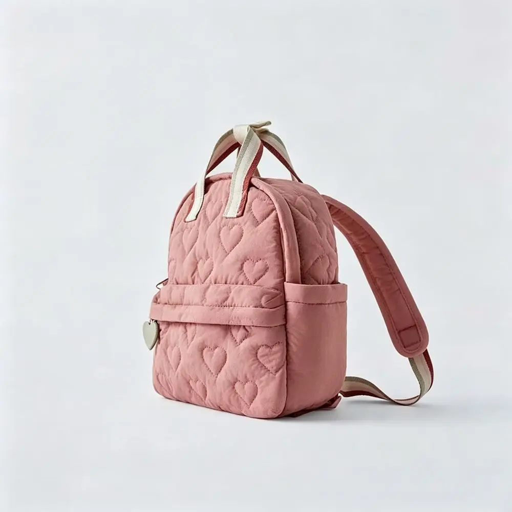 New Multi Compartment Embroidered Heart Backpack Padded Embroidered Heart Casual Backpack Lightweight Small Schoolbag Women
