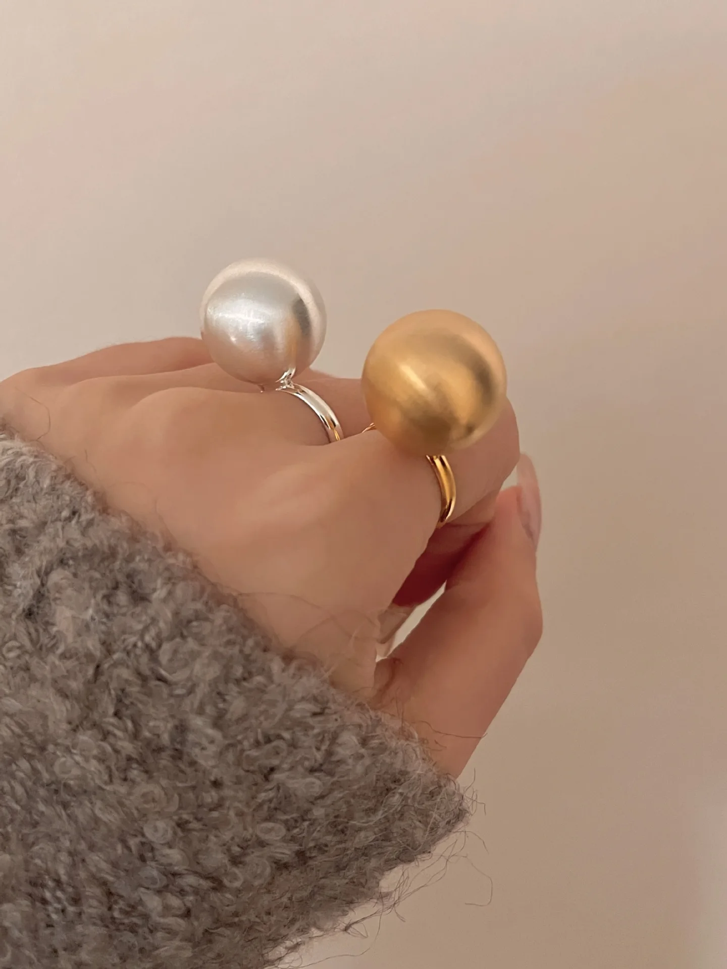 Vintage Chunky Metal Brushed Matte Round Ball Large Rings for Women Men Irregular Geometric Fashion Trend Jewelry Gifts