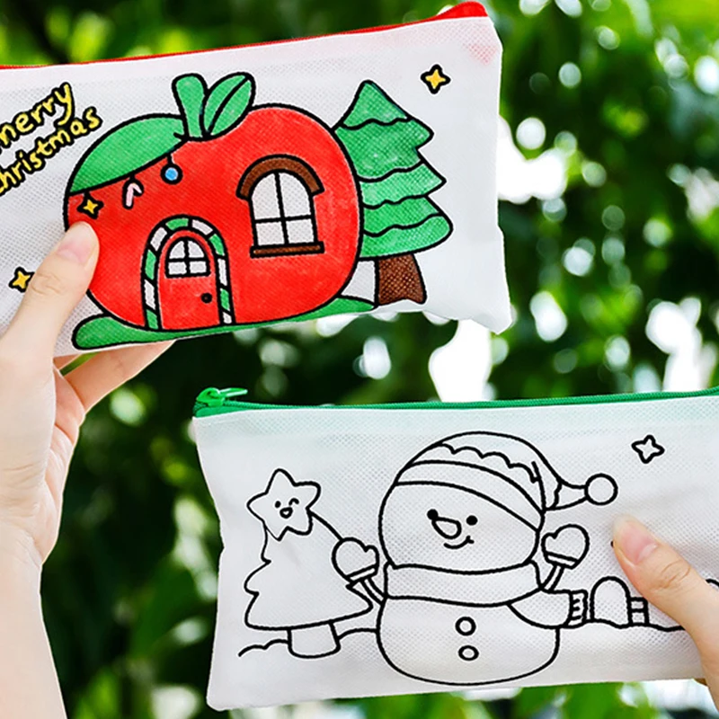 Creative Cartoon Graffiti Stationery Storage Bag Children Painting Toys Fashion DIY Coloring Non-woven Fabric Pen Case Gifts