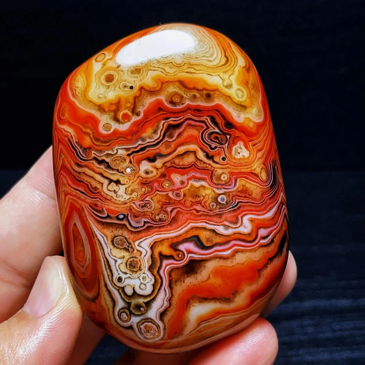 Earthy Tone Sunset Tone Banded Agate, Tumbled Polished Stone, Gift Giving, Natural Stone, Crystal Collection, Table Display