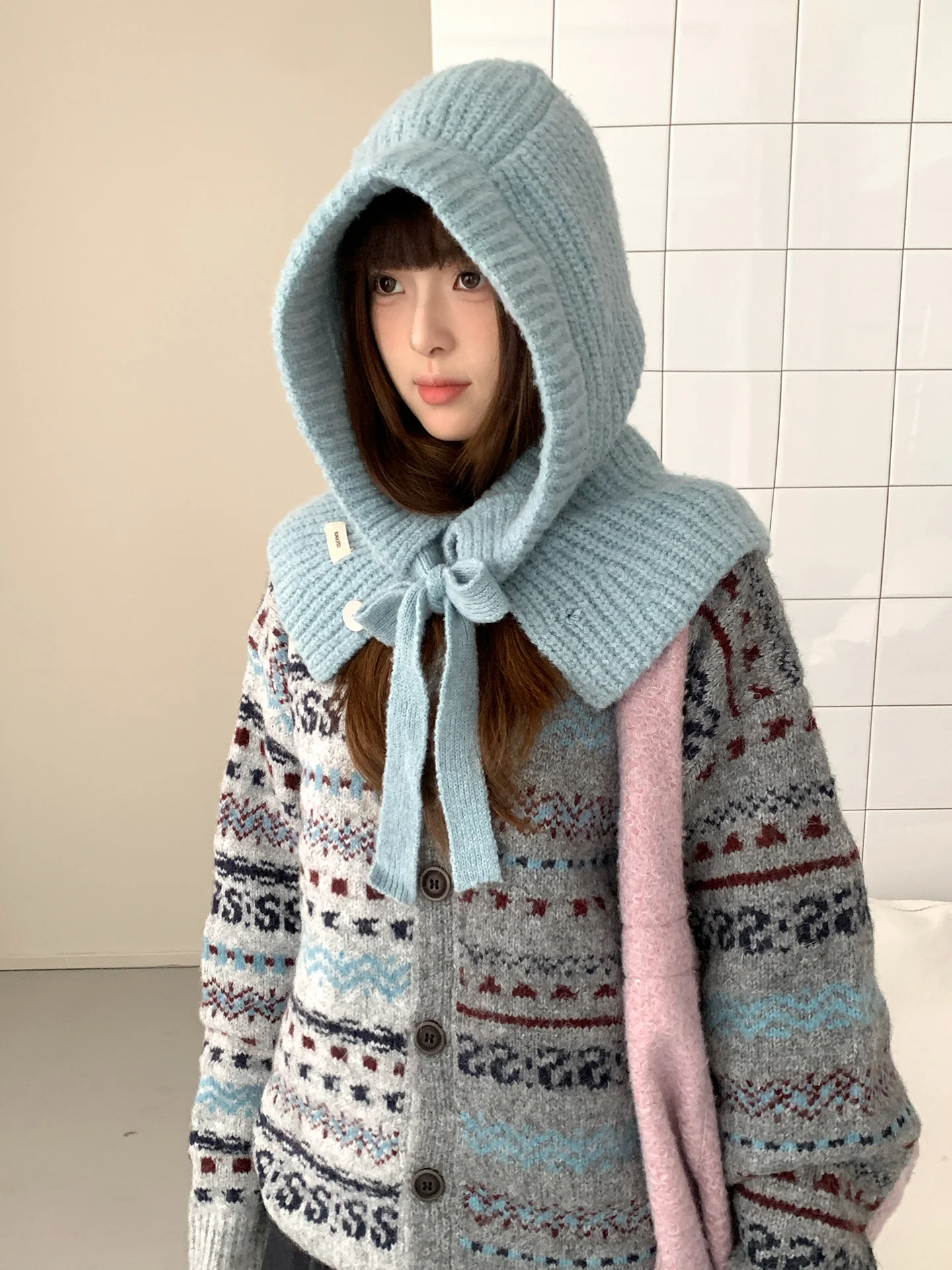 Cagoule en fil de laine pour femmes, cache-oreilles chauds d'hiver, chapeau, écharpe