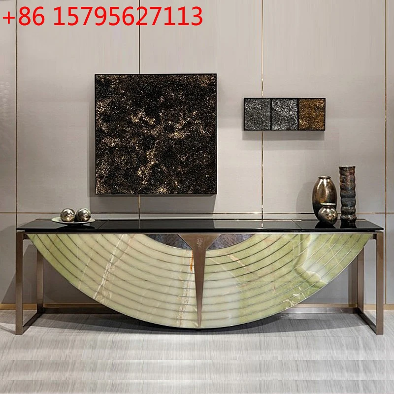 

Italian Xuanguantai Villa Large Unit High-end Narrow Table Stainless Steel Living Room Partition Decorative Entrance Cabinet