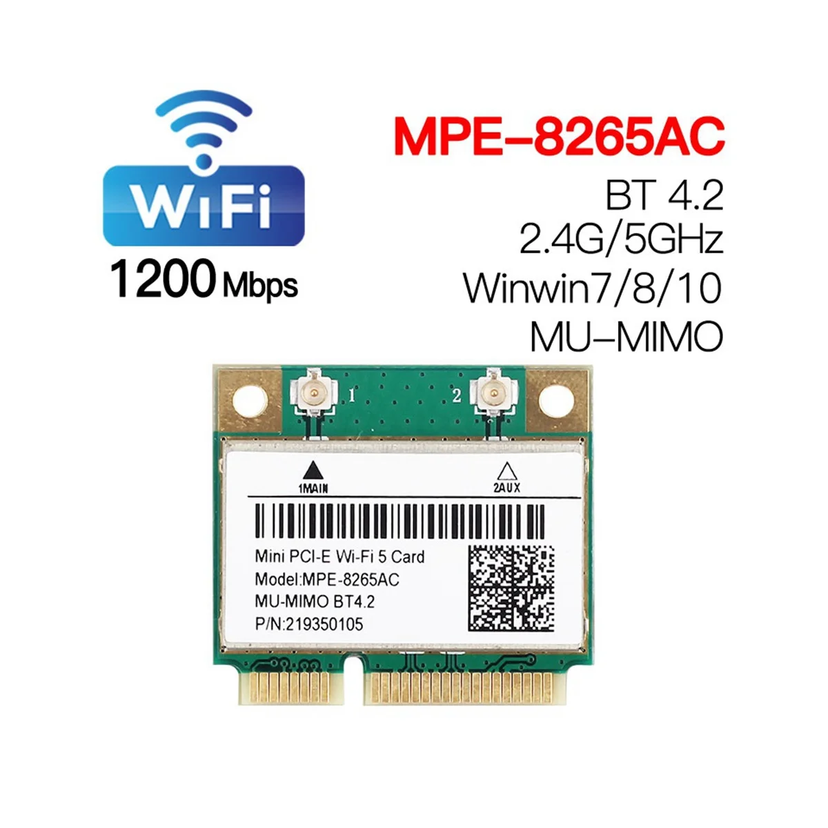 MPE-8265AC Wireless Half Mini PCI-E Wifi Card Wifi 5 Dual Band 802.11AC 2.4Ghz 5Ghz 1200Mbps Wlan Network Card