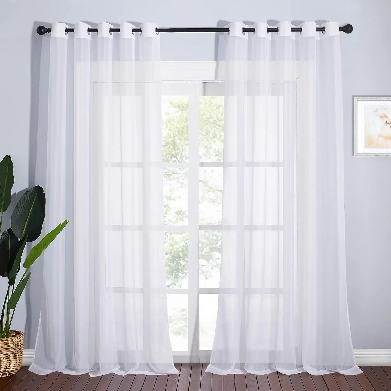 

Sheer Curtains Extra Long and Wide W70 x L108 for Living Room Windows, Grommet Voile Sheer Textured Window Drapes for Sl