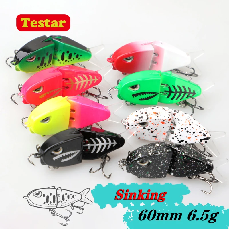 60mm 6.5g Testar Slow Sinking Swimbait Two Jointed Bait 3D Eyes Wobbles Jerkbait for Bass Trout Predator  Fishing Lures