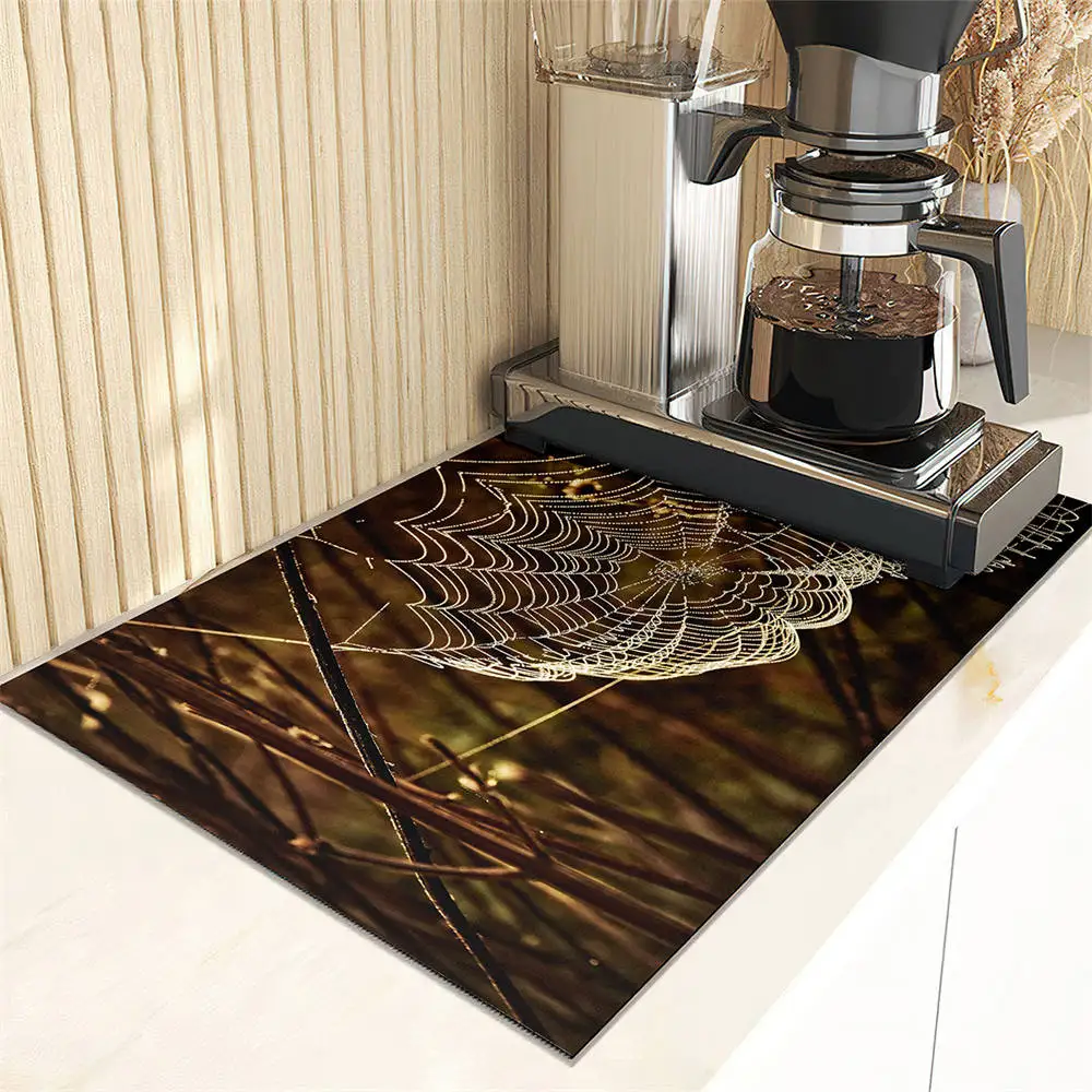 Spider Web Print Dish Drying Mat Super Absorbent Kitchen Counter Drain Pad Tableware Cup Bottle Sink Waterproof Non-slip Mats