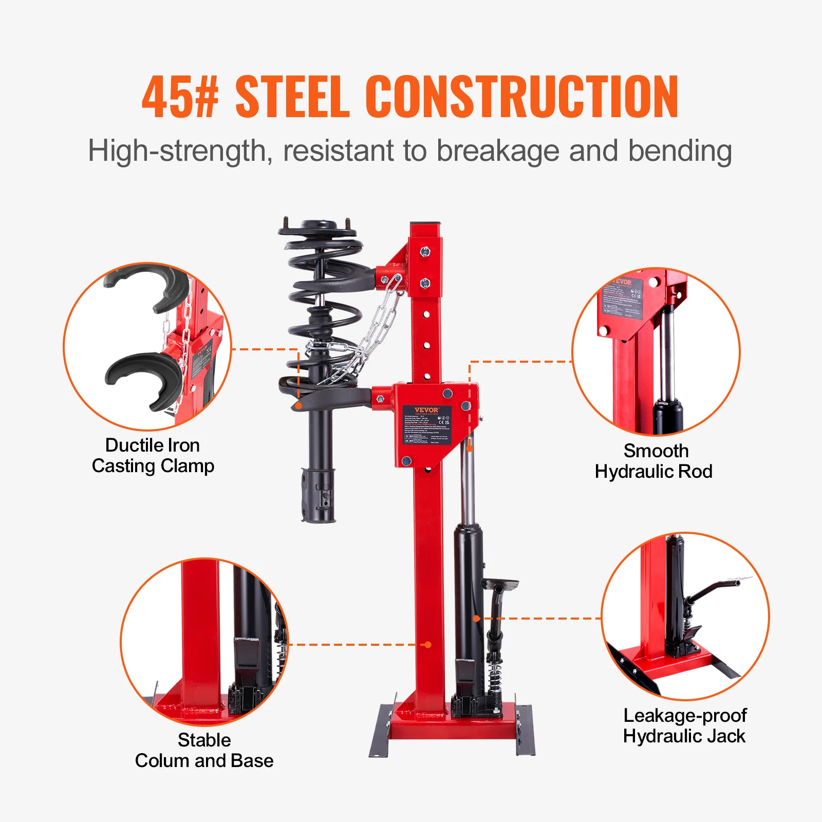 VEVOR Strut Spring Compressor, 4.5 Ton/9920 LBS Hydraulic Jack, 1Ton Rated Compression Force, Auto Strut Coil Spring Compressor image 6