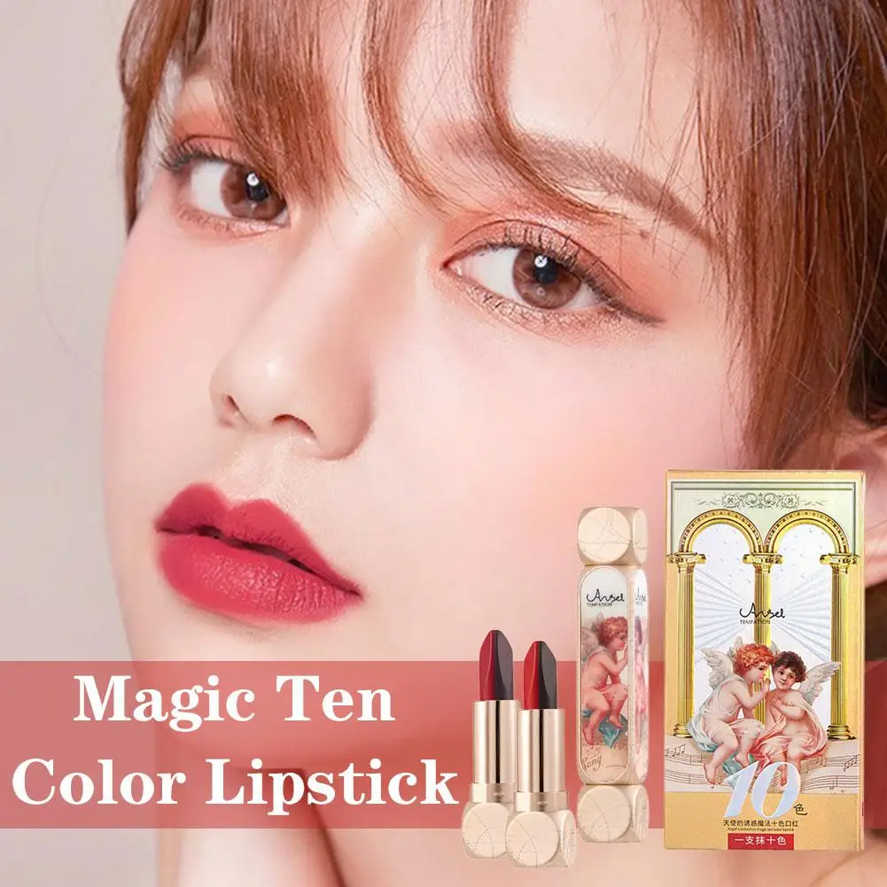 ลิปสติกนางฟ้า10สีขาวแมทไม่ติดถ้วยลิปให้ความชุ่มชื้นเปลี่ยนสีได้หลายสีเครื่องสำอางกันน้ำ B4T9นุ่มลื่นติดทนนาน