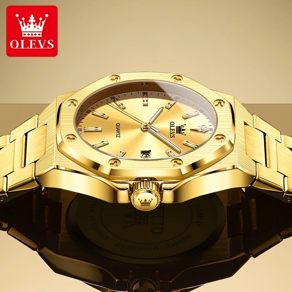 OLEVS 3613 Quartz Movement Unique Watch For Men Luminous Scale 30m Waterproof Calendar Window Comfortable Steel Strap Watch