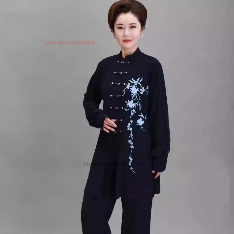 2025 traditional chinese tai chi kung fu uniform flower embroidery training exercise wushu martial kung fu outdoor walking suit