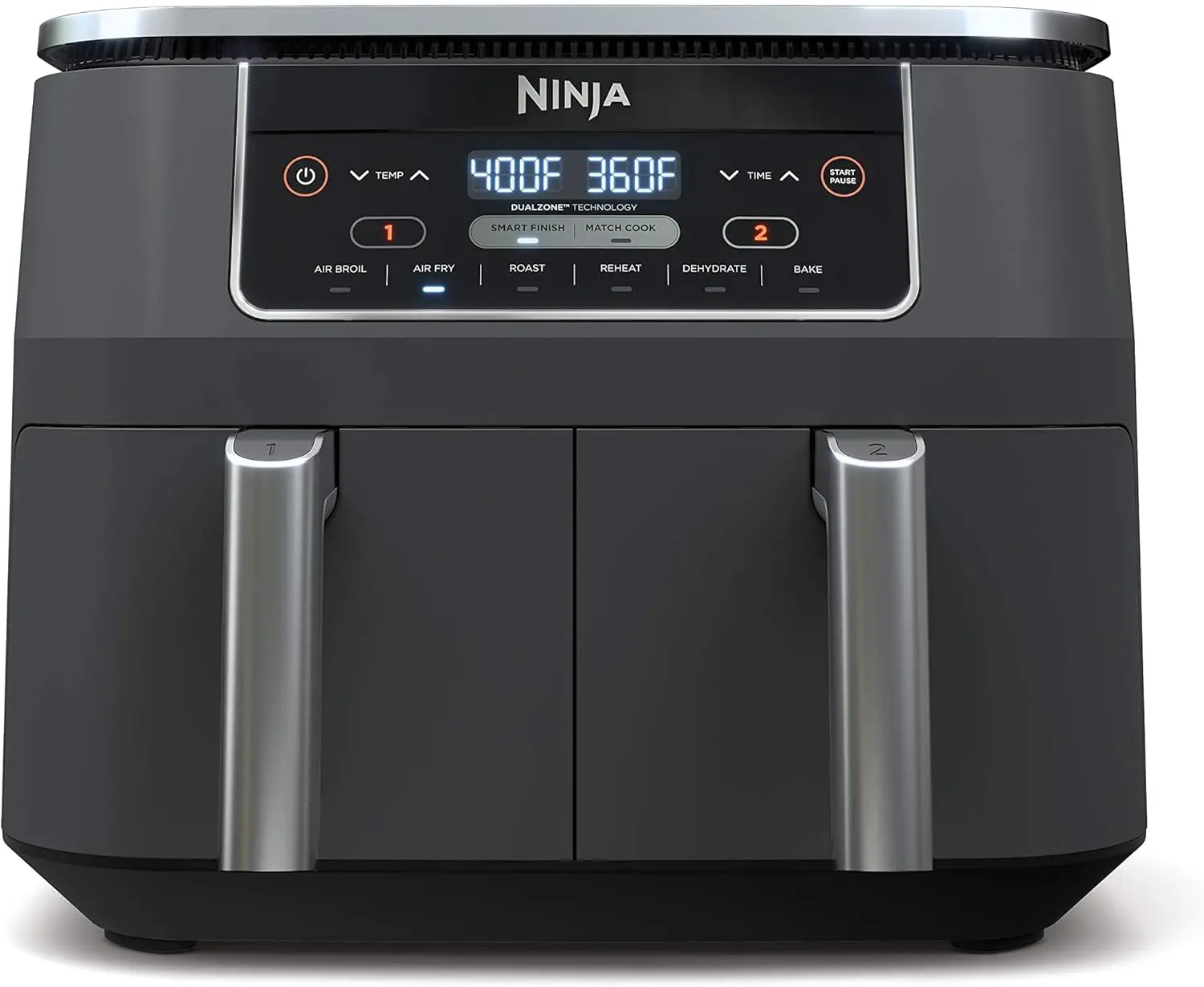 

Dualzone Two Basket Air Fryer 6 In 1 Independent Baskets Roast Broil Dehydrate Quick Meals Eight Quart Grey