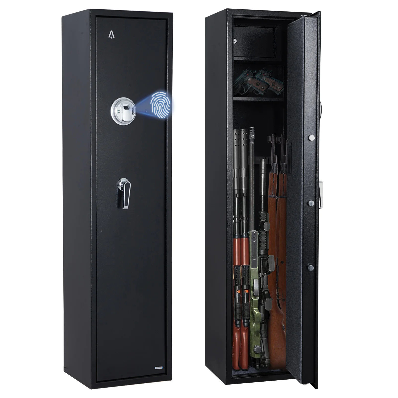 5-6 Long Rifle Gun Safe Security Cabinet for Home Shotgun, Fingerprint Lock, Removable Storage Shelf & Adjustable Gun Rack