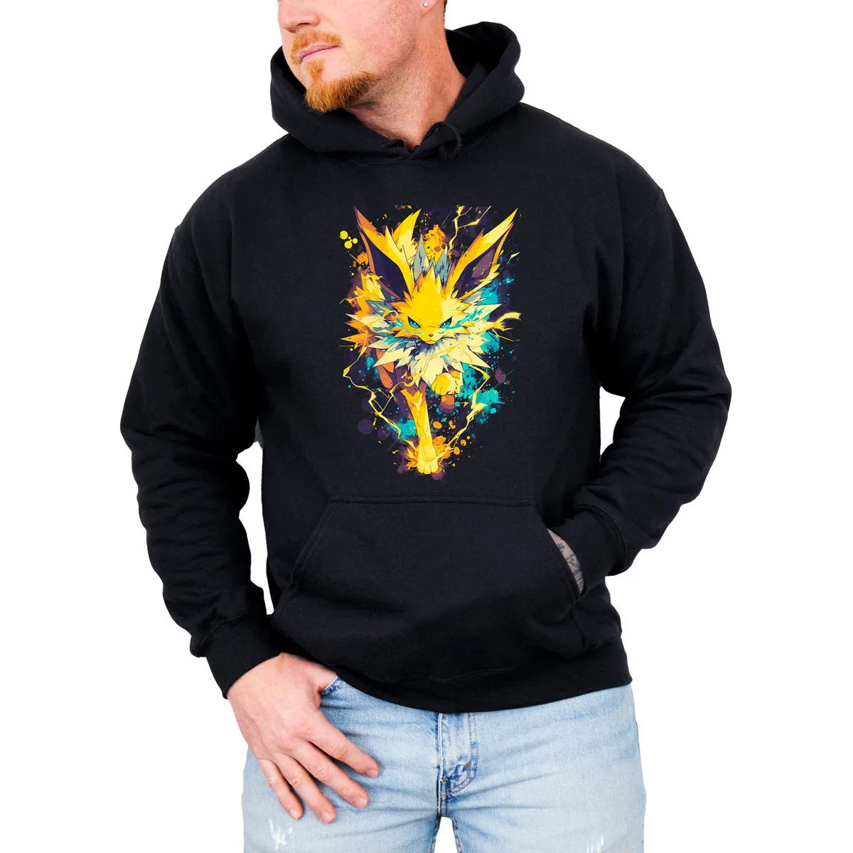 Felpa con cappuccio unisex in pile di cotone Pokemon Sylveon Espeon Colore nero con design vibrante di creature magiche rosa blu Vestibilità ampia ​
