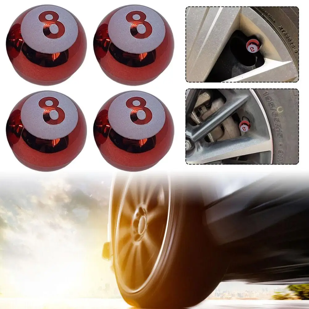 4pcs/set Aluminum Metal Plated Number 8 Ball Shape Car Tire Valve Caps Car Dust Proof Stem Air For Bike/Car/Truck/Motor