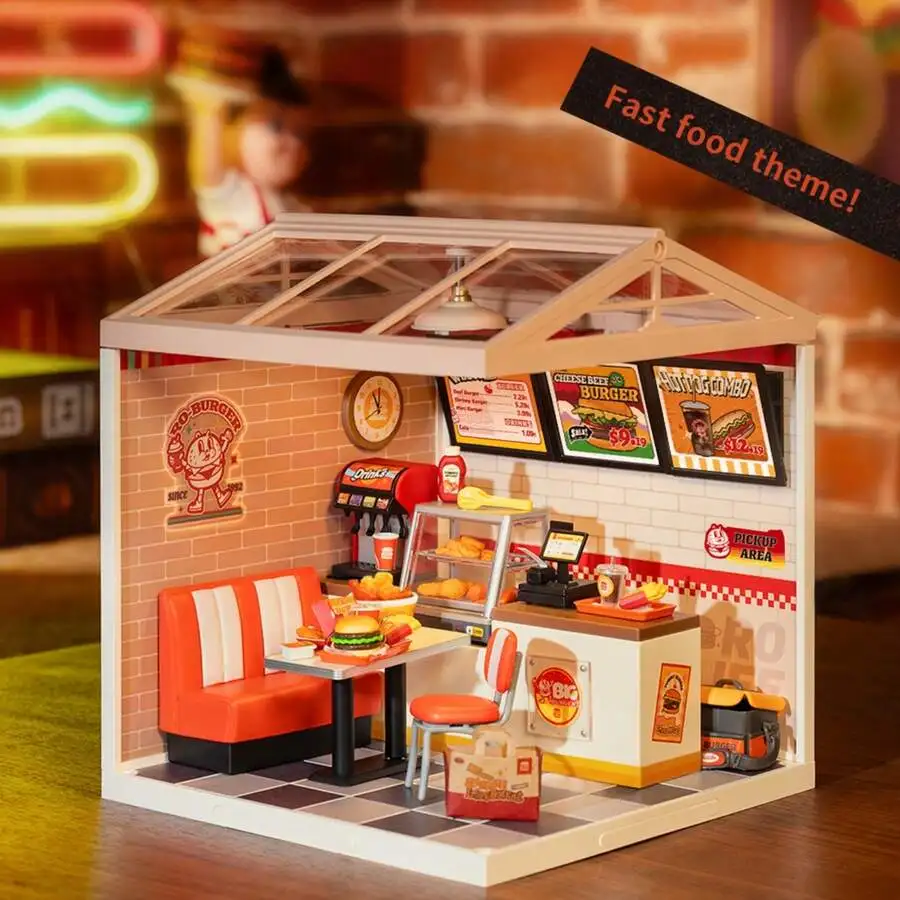 DIY Miniature House Kit Mini Dollhouse Building Toy Set Plastic Expandable Miniature House Tiny Room Making Kit With LED Light A